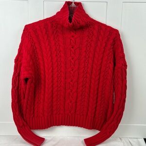 Lauren Ralph Lauren Red Chunky Cable Knit Mock Neck Sweater Women's M